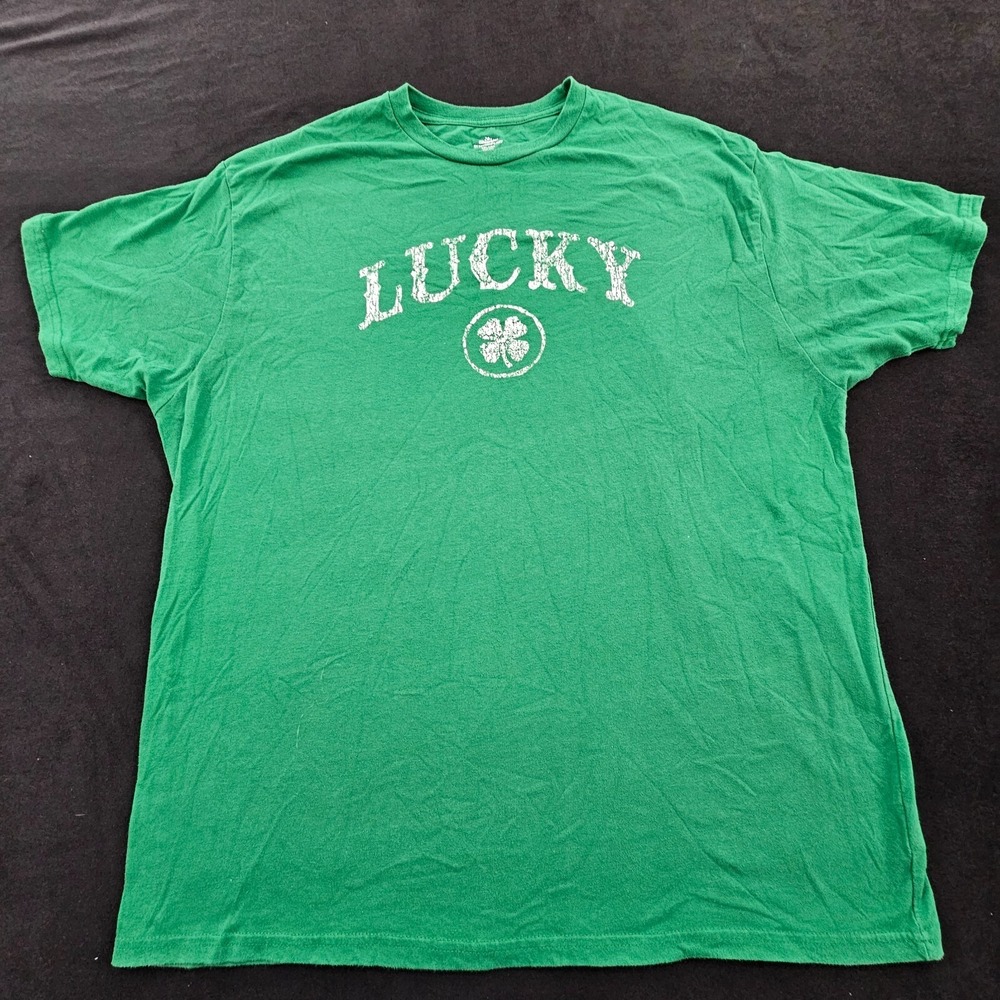 Lucky Shamrock St Patrick's Day Green Short Sleeve Cotton Blend T-Shirt Men's 2X